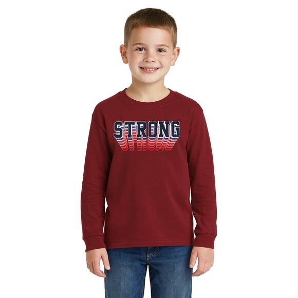 Old Navy Boys Long Sleeve "STRONG" Graphic Shirt - Size Small (6/7) Maroon - Picture 1 of 5